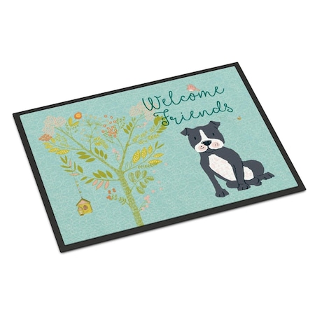 Carolines Treasures Welcome Friends Black Staffie Indoor or Outdoor Mat, 18 x 27 in. BB7623MAT